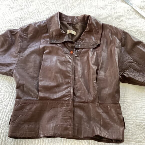 Vintage Brown Leather Jacket With Buckle Cuffs & Zipper Closure 80s - Picture 10 of 16